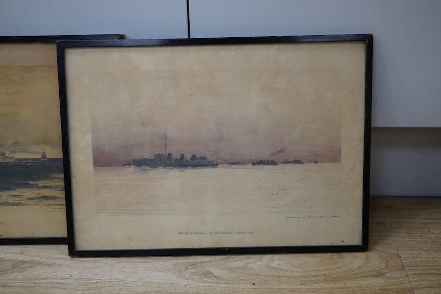 Harold H. Swayne (20th. C), maritime scenes to include ‘HMS Falcon off the Belgian Coast, 1914’, each signed, dated 1934 and inscribed, set of four pencil sketches, 28 x 40cm